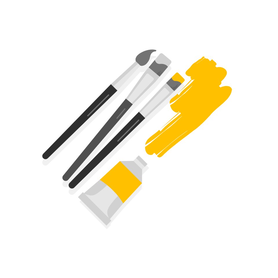 Three-brushes-with-paint-tube-and-a-swash-of-paint